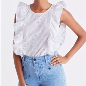 Madewell Eyelet Bellflower Ruffle Top Size Medium